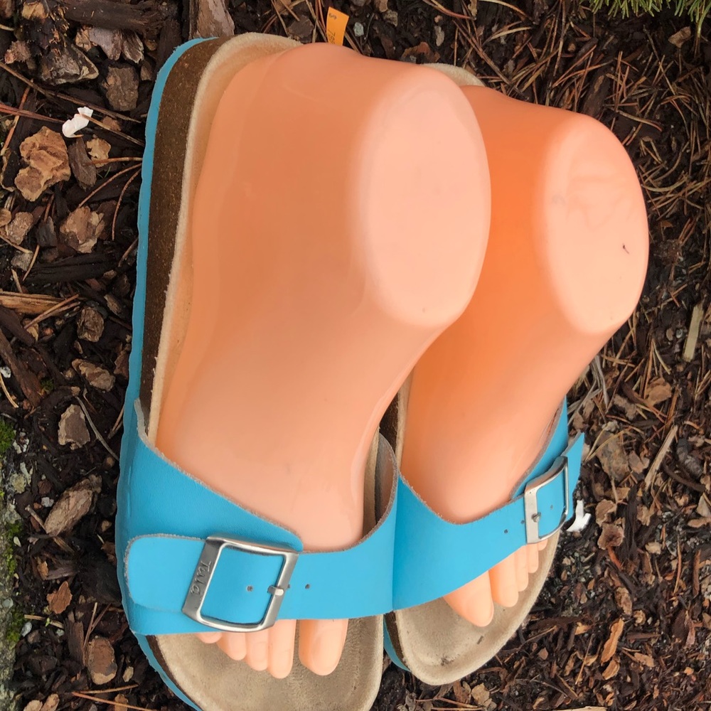 Tula Teal Blue Leather Slide On Thong Sandals - Picture 7 of 7
